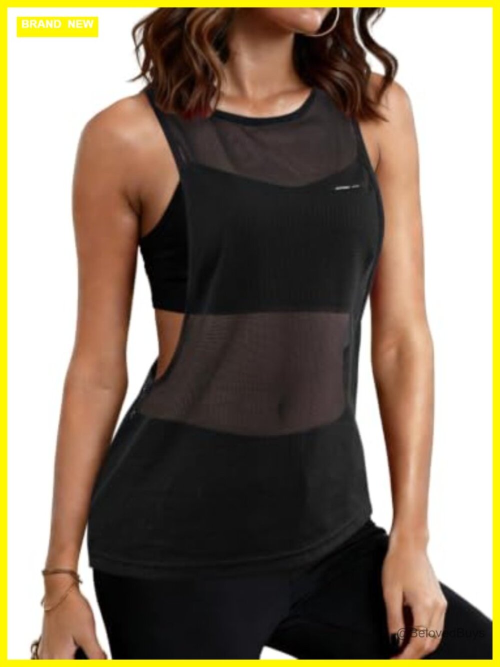 Women's Mesh Sheer Tank Top Loose Fit Sleeveless Workout Gym Yoga Racerback